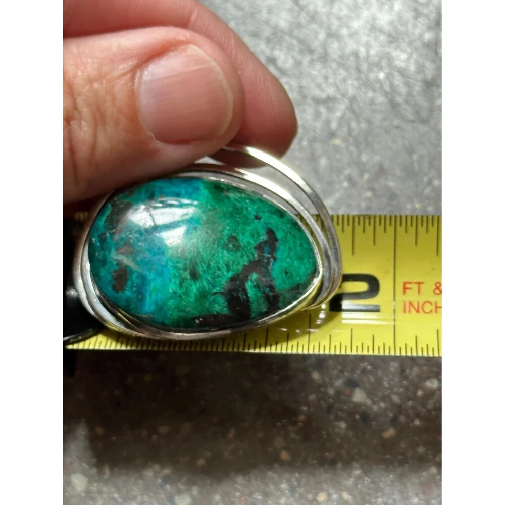 Vintage Israeli 925 Sterling Silver Brooch Pendant – Blue Green Chrysocolla Eila